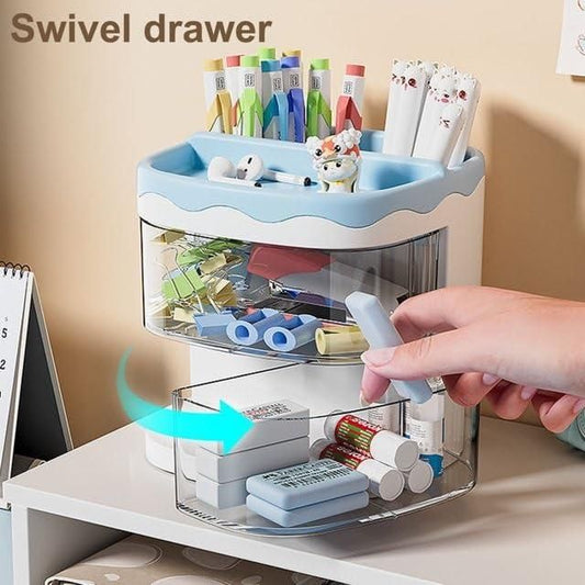 Multi-Functional Desk Organizer Pen Holder Double Layers Rotating